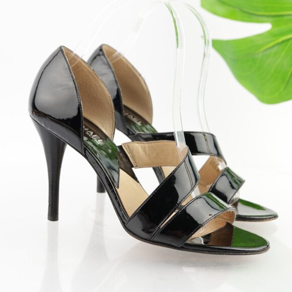 MIchael Kors Womens Sandals Size 7 Black Patent Strappy D'Orsay Heel Dress Shoes - Picture 1 of 12